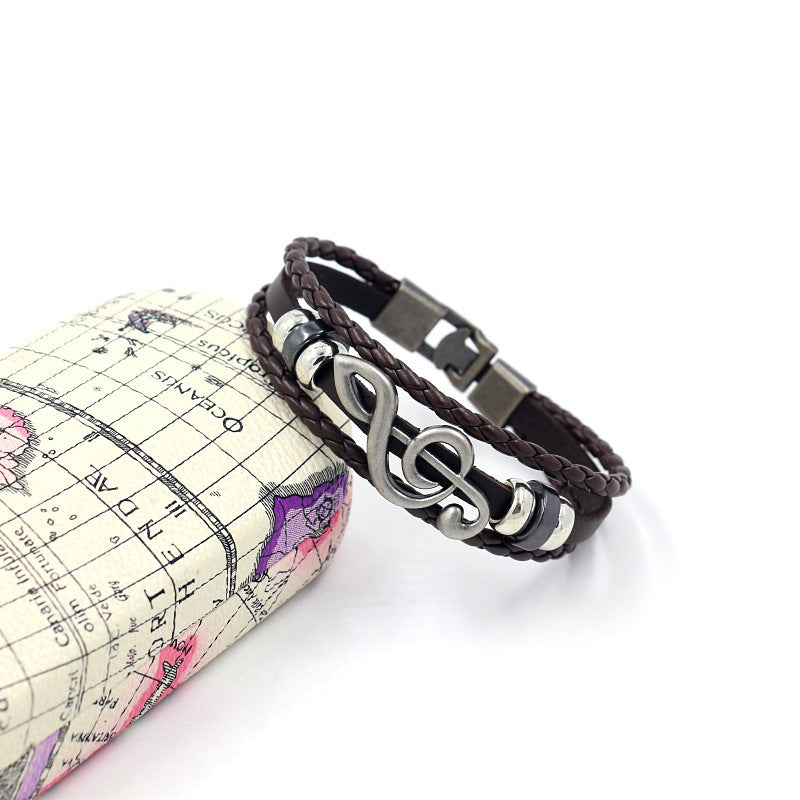 Men's Ornament Vintage Beaded Weave Alloy Musical Note Bracelet - sumet.shop