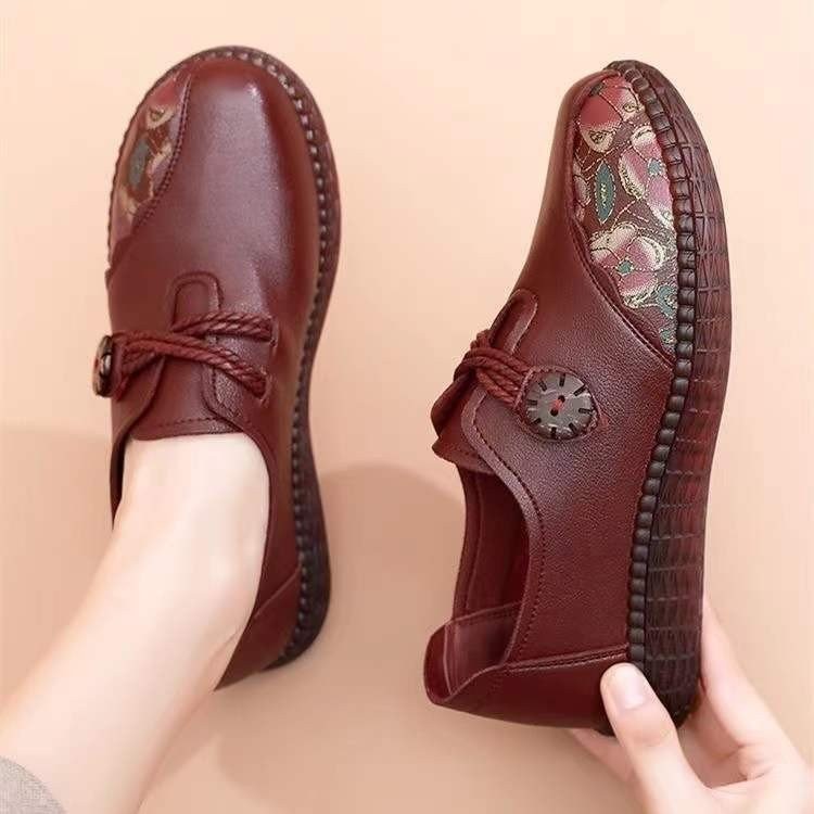 Shoes Middle-aged And Elderly PU Leather Flat Mom Shoes Middle-aged And Elderly
