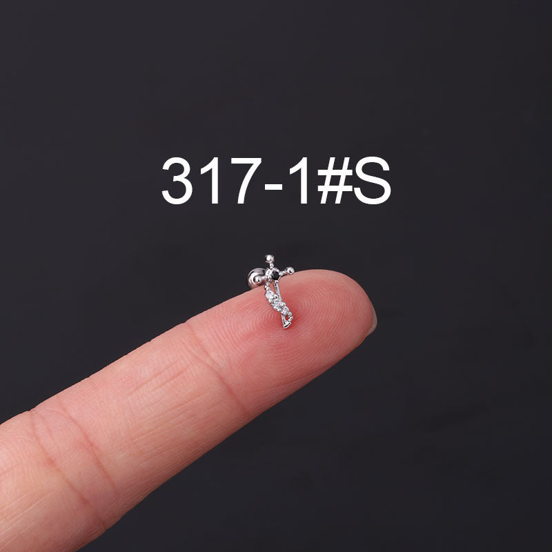 Stainless Steel Thin Rod Color Zirconium Ear Bone Nail Screw Screw Ball Ear Stud