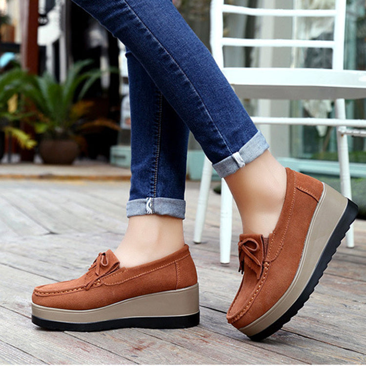 Shoes Casual Slip New Tassel Bow Design Shoes For Woman Fashion Thick Bottom Wedges Shoes Casual Slip On Solid Color Flats