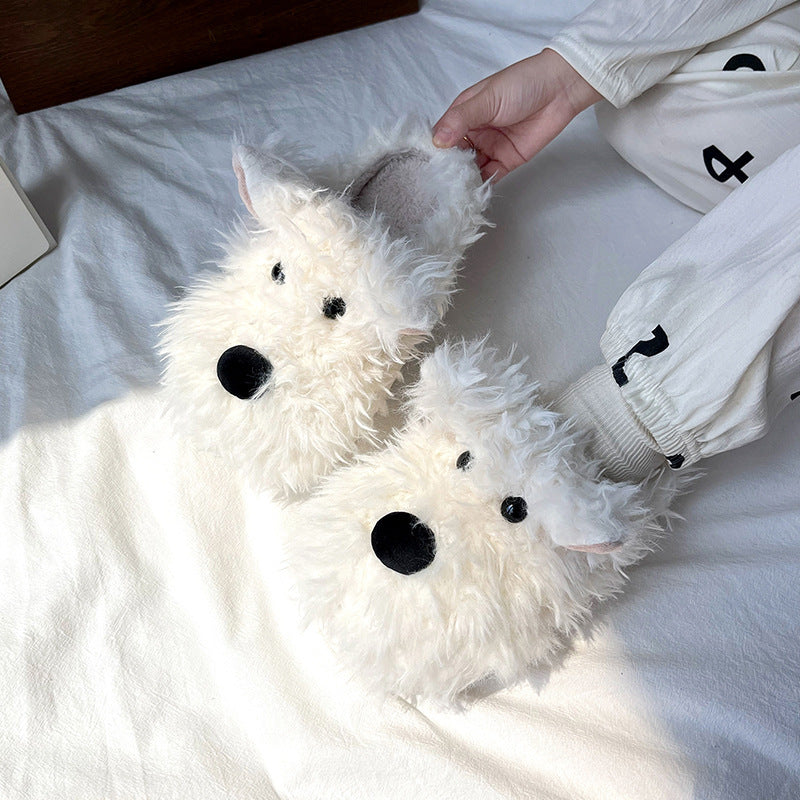Puppy Cotton Slippers Female Non-slip Warm Fluffy