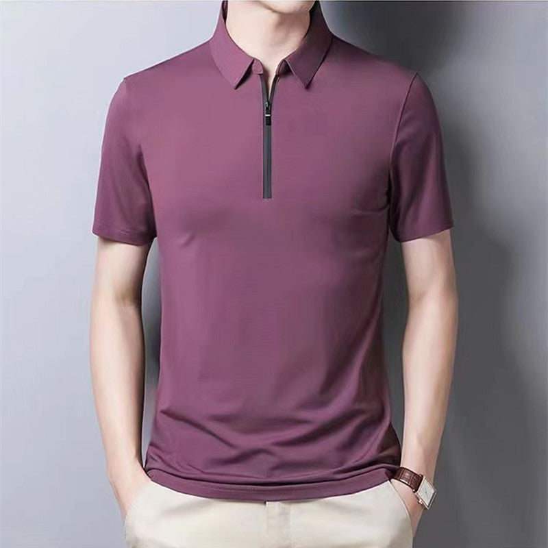 Men's Short Sleeve T-Shirt Solid Color Lapel Casual Fashion