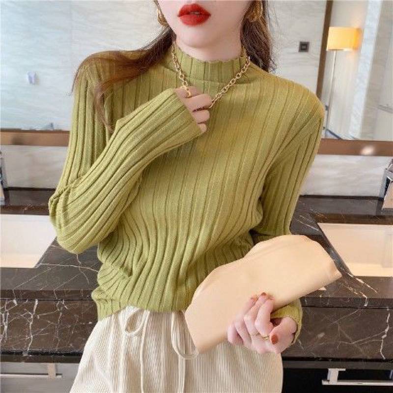 Women's Half High Collar White Knitting Top