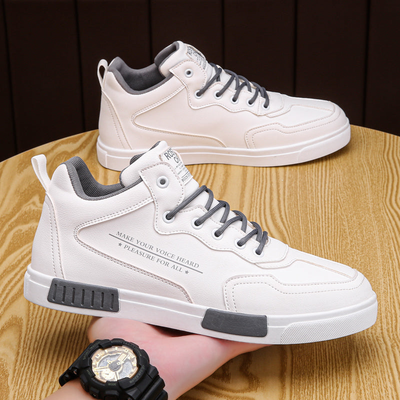 Leather Panel Shoes Fashionable High-top Leather Panel Shoes All-match Sports