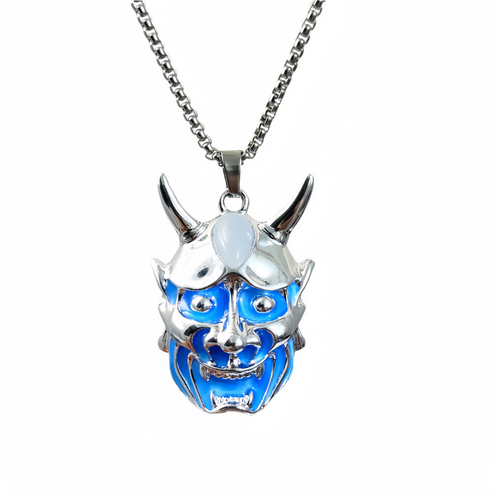 Halloween Necklace Men's Ghost Mask Luminous Pendant Titanium Steel Necklace Halloween Necklace