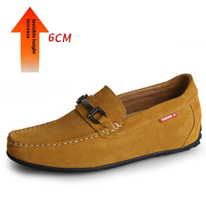 Men's Lazy Shoes Matte Suede Cowhide Invisible Height Increasing Insole 8CM Men's Lazy Daily Driving Shoes
