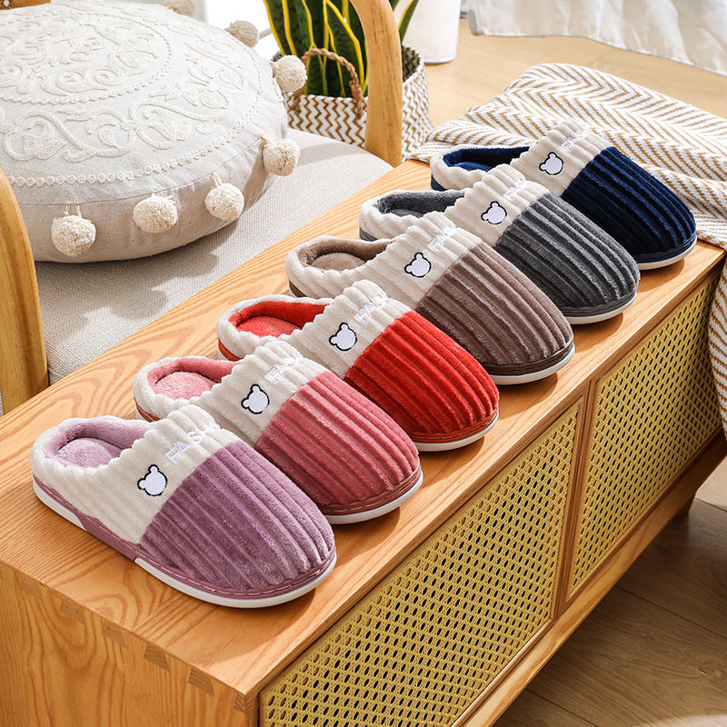 Winter Slippers Bear Embroidery Slippers Home Couple Winter Shoes