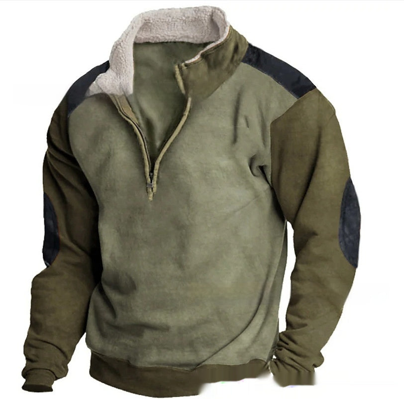 Long Sleeve Half Zipper Stitching Casual Fashion European And American Style Pullover Sweater - sumet.shop