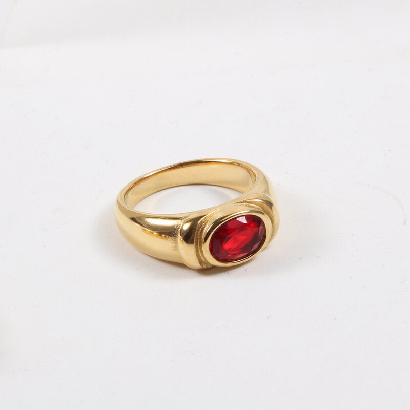 Titanium Steel Plated Gold Multicolor Zircon Ring