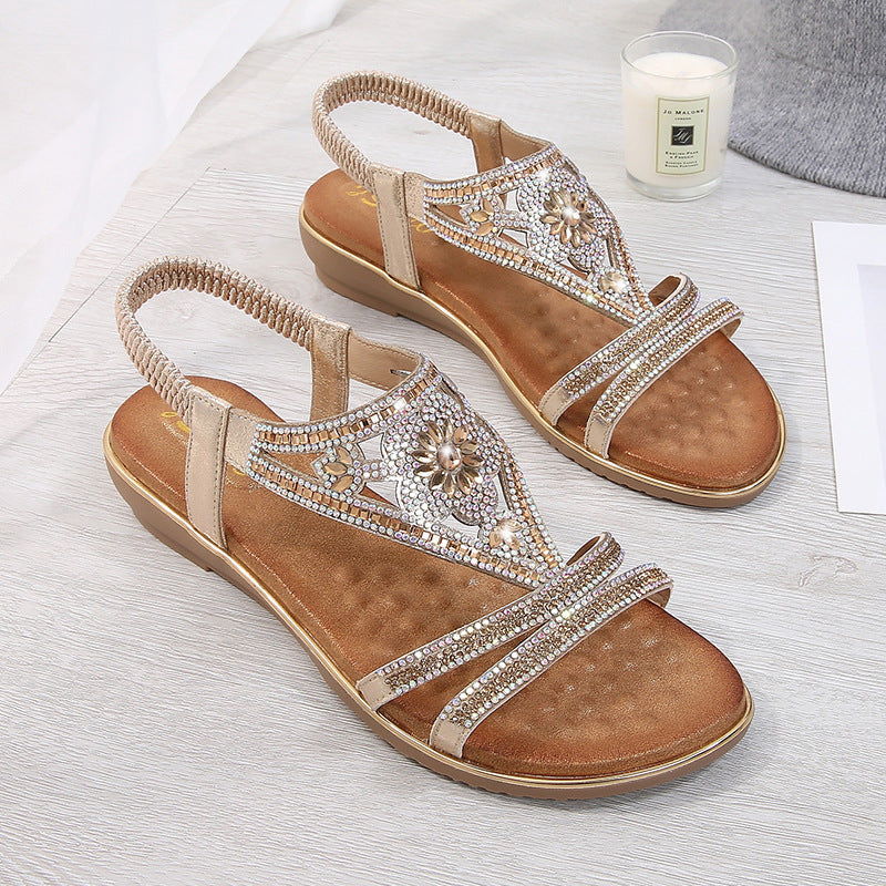Women's Fashion Sandals Flat Bottom Ethnic Feng Shui Diamond Sandals