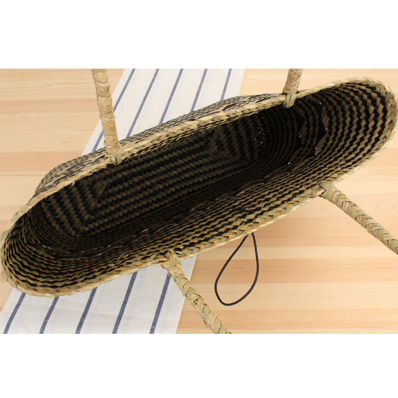 Shoulder Handbag Natural Mat Grass Woven Open Shoulder Handbag