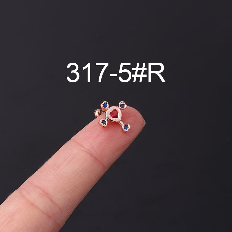 Stainless Steel Thin Rod Color Zirconium Ear Bone Nail Screw Screw Ball Ear Stud