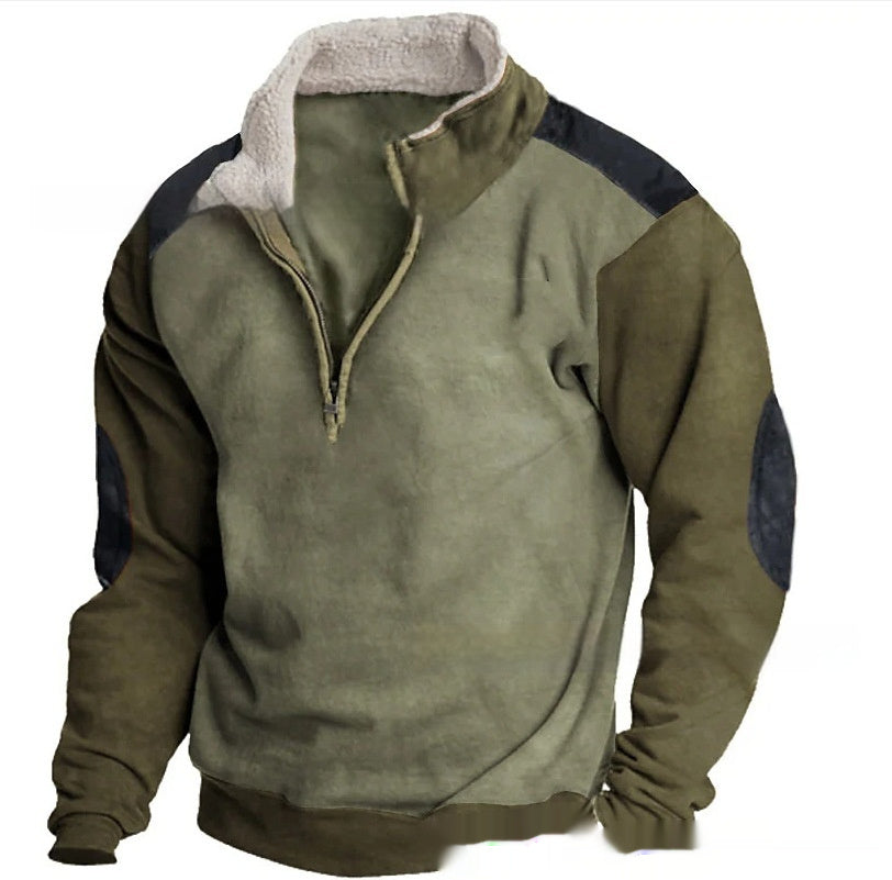 Long Sleeve Half Zipper Stitching Casual Fashion European And American Style Pullover Sweater - sumet.shop