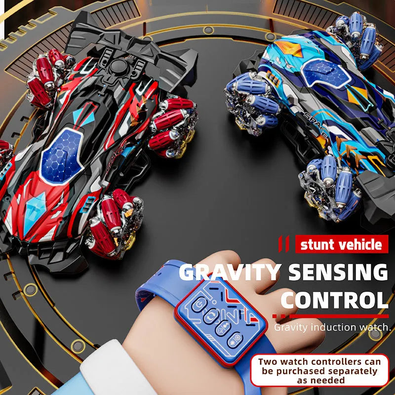 Stunt Remote Control Car F1 RC Gesture Sensing Stunt Remote Control Car Light Music Four-Wheel Drive Off-Road Racing Toy Simulated Spray Children's Toy Gift