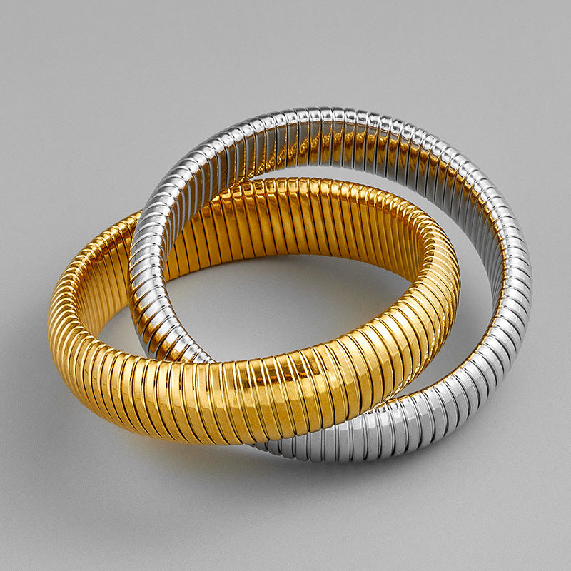 Golden Stainless Steel 18K Bracelet With Double Rings - sumet.shop