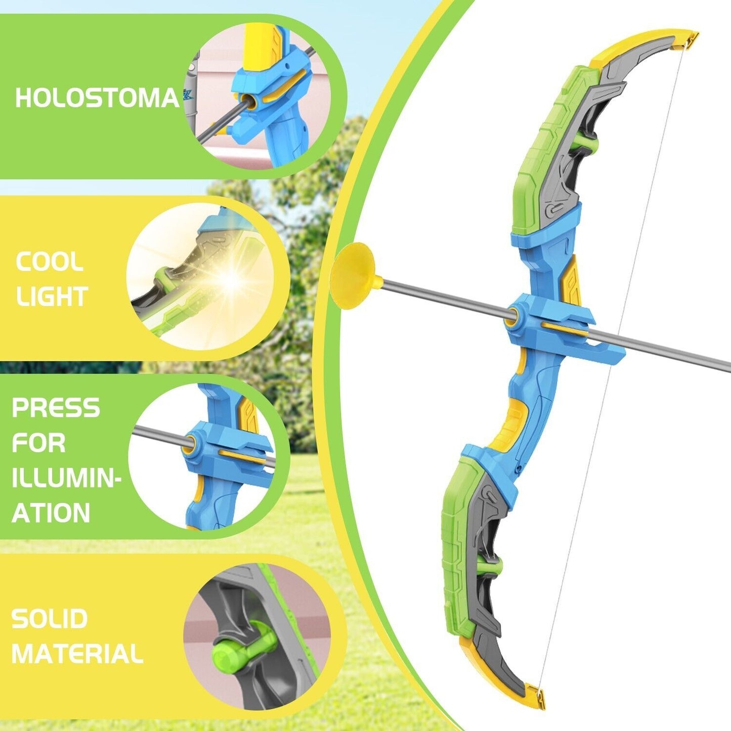 DE Bow & Arrow Toy Set, LED-lit Archery Toy,10 Suction Cup Arrows, Targets, Arrows Holders