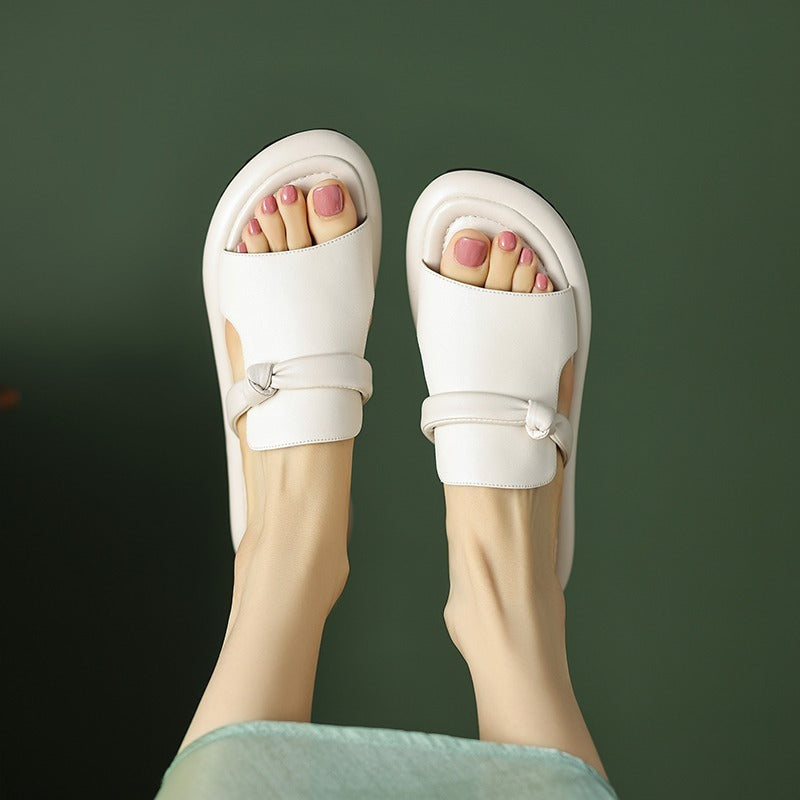 Soft Leather Slippers Open Toe Casual Slippers Women