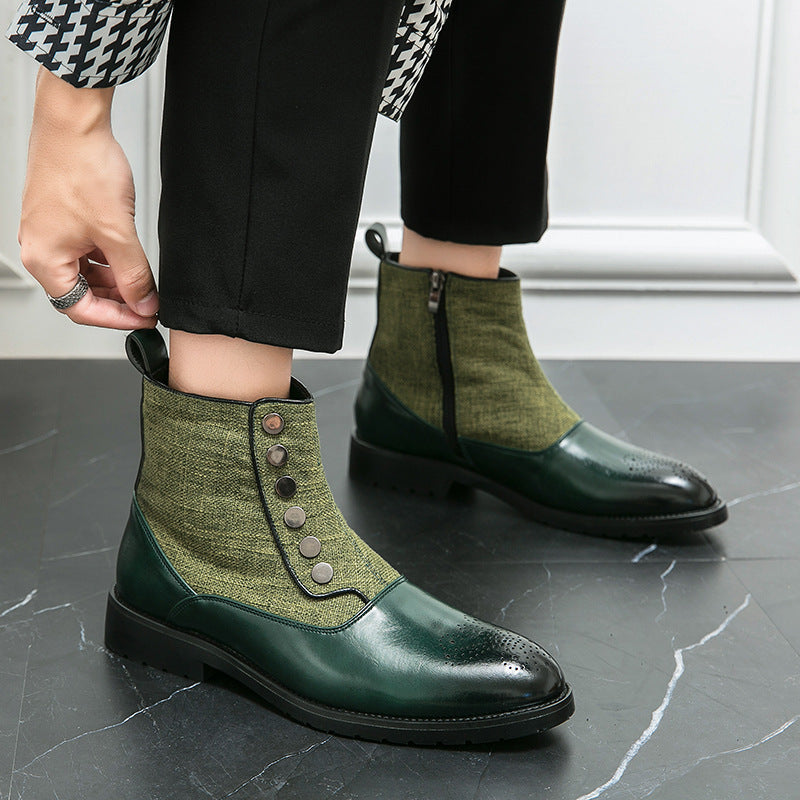 Casual Men's Leather Shoes Cloth Stitching High Top Wild British Martin Casual Men's Leather Shoes
