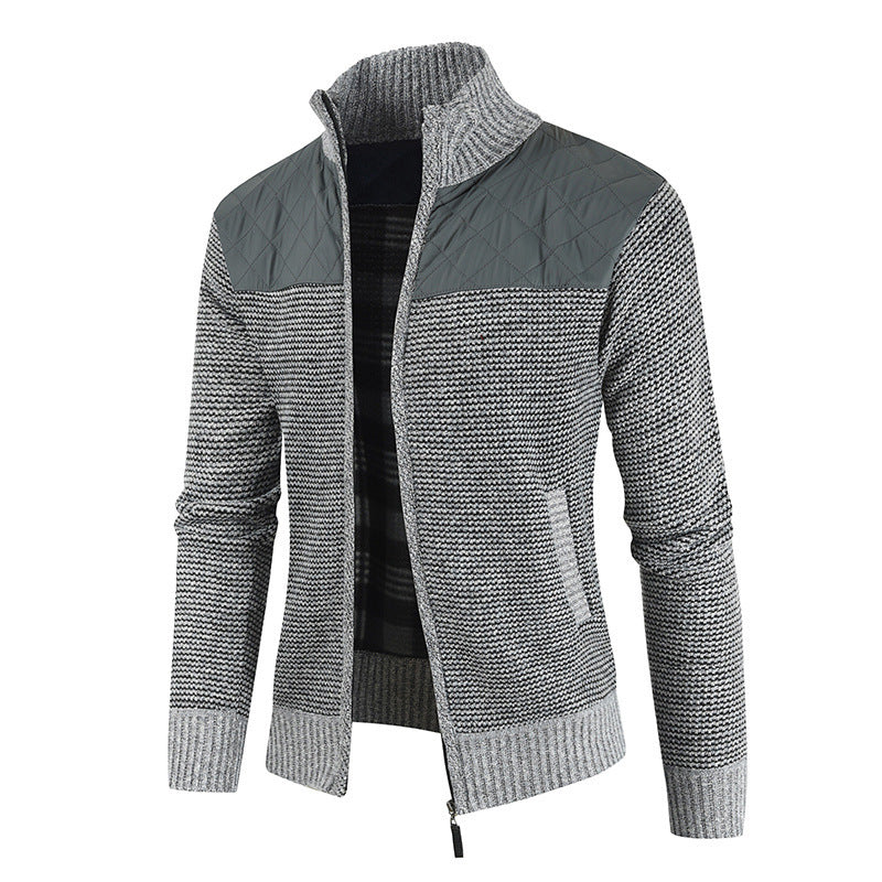 Sweater Men's Fleece-lined Thickened Stitching Casual Cardigan Sweater - sumet.shop