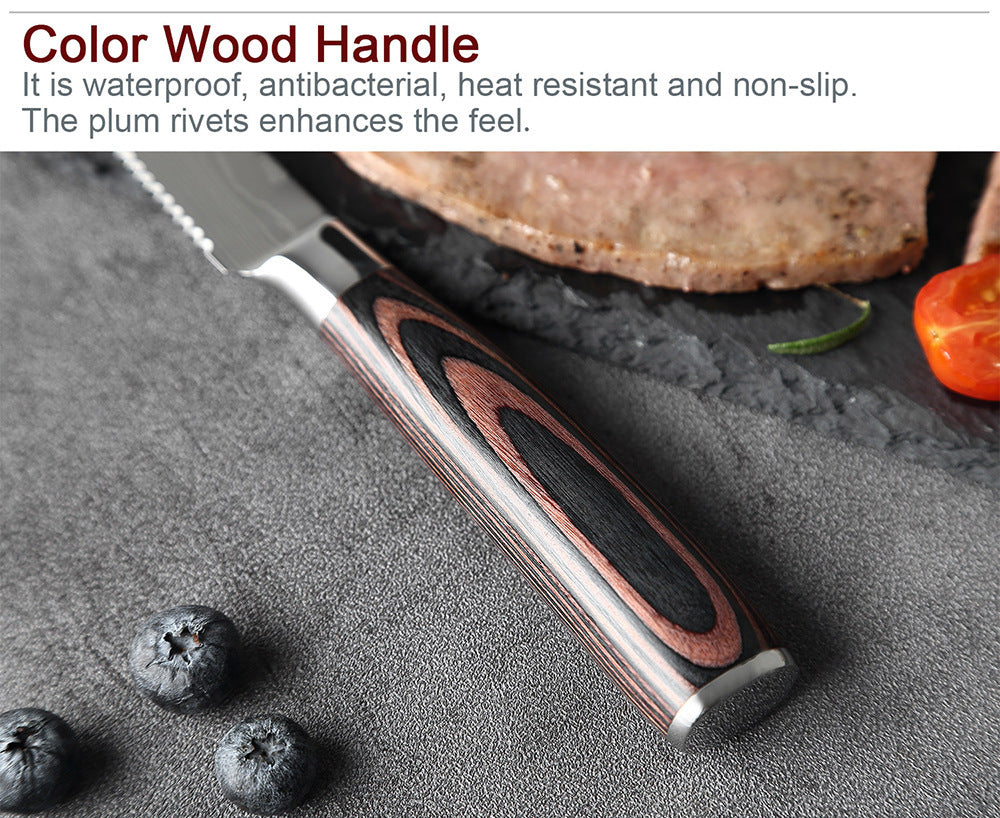 Steak Knife Western Steak Knife Damascus Pattern Stainless Steel Serrated Knife