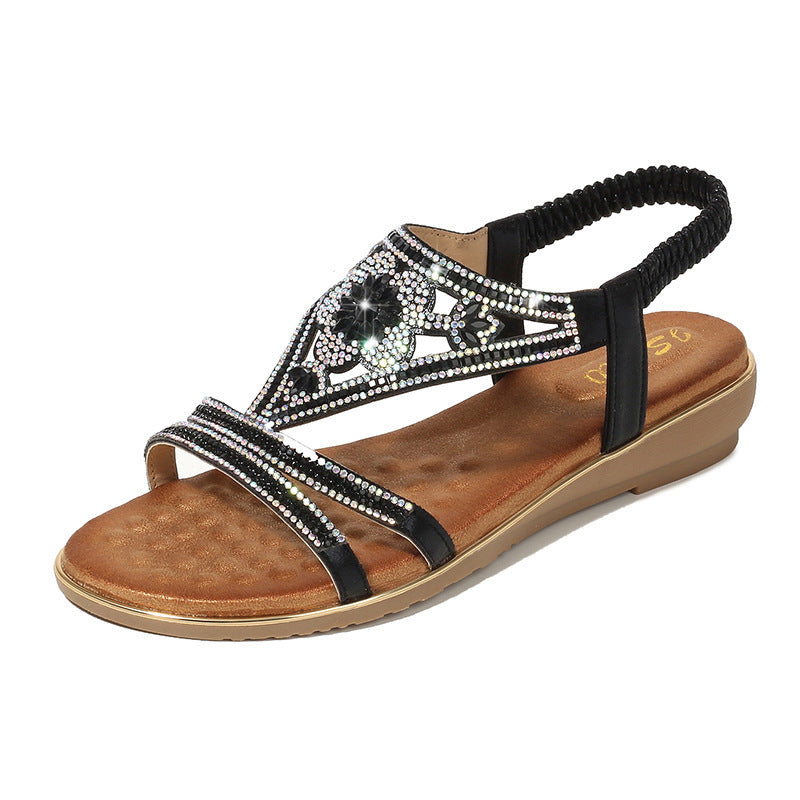 Women's Fashion Sandals Flat Bottom Ethnic Feng Shui Diamond Sandals