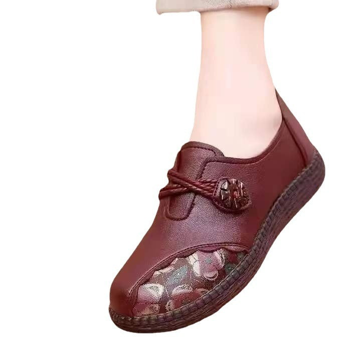 Shoes Middle-aged And Elderly PU Leather Flat Mom Shoes Middle-aged And Elderly