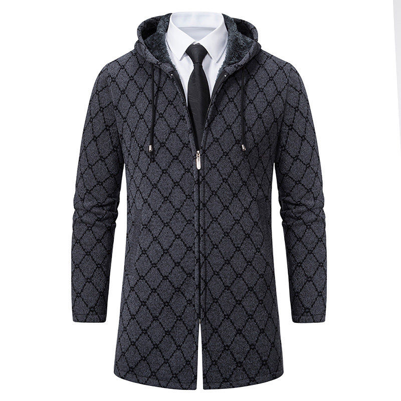 Jacket Men's Mid-length Sweater Fashion Casual Hooded Coat