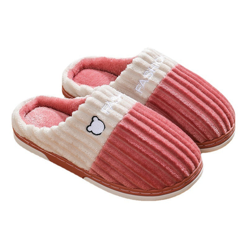 Winter Slippers Bear Embroidery Slippers Home Couple Winter Shoes