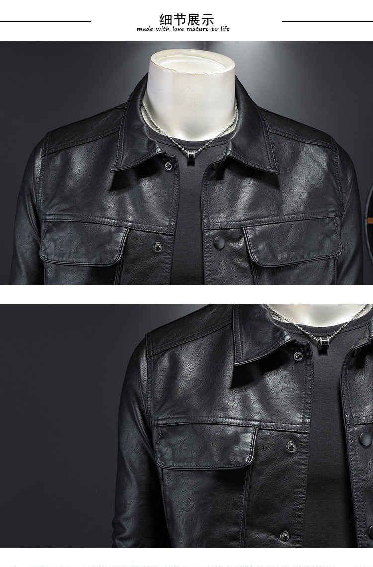 Men's Long-sleeved Lapel Motorcycle Pu Handsome Leather Coat - sumet.shop