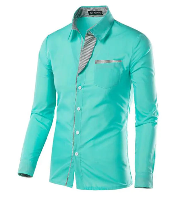 Male Fashion Shirts Full Sleeve Stripe Shirt Men Slim Fit Design Formal Dress Shirts 14 Colors Size M-4XL - sumet.shop
