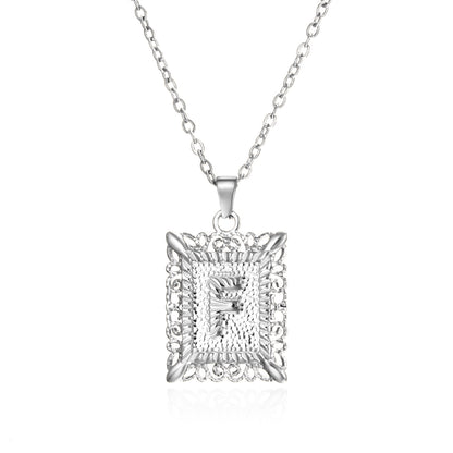 Stainless Steel 26 Letters Titanium Steel Square Pendant - sumet.shop
