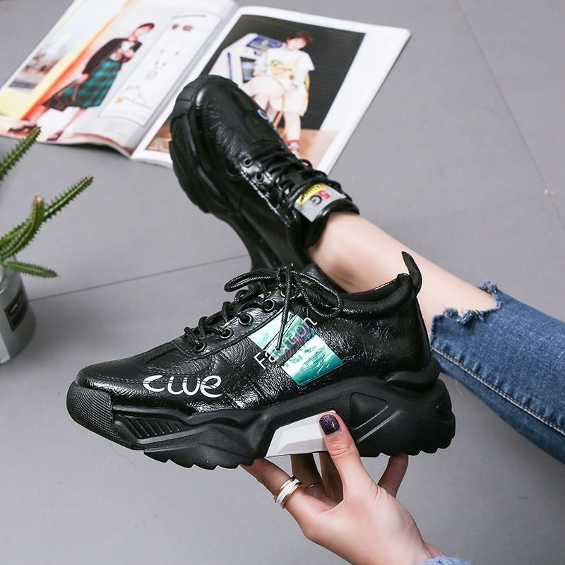 Platform Sneakers Tendon Sole Women's Shoes Patent Leather Platform Single Shoes Platform Sneakers