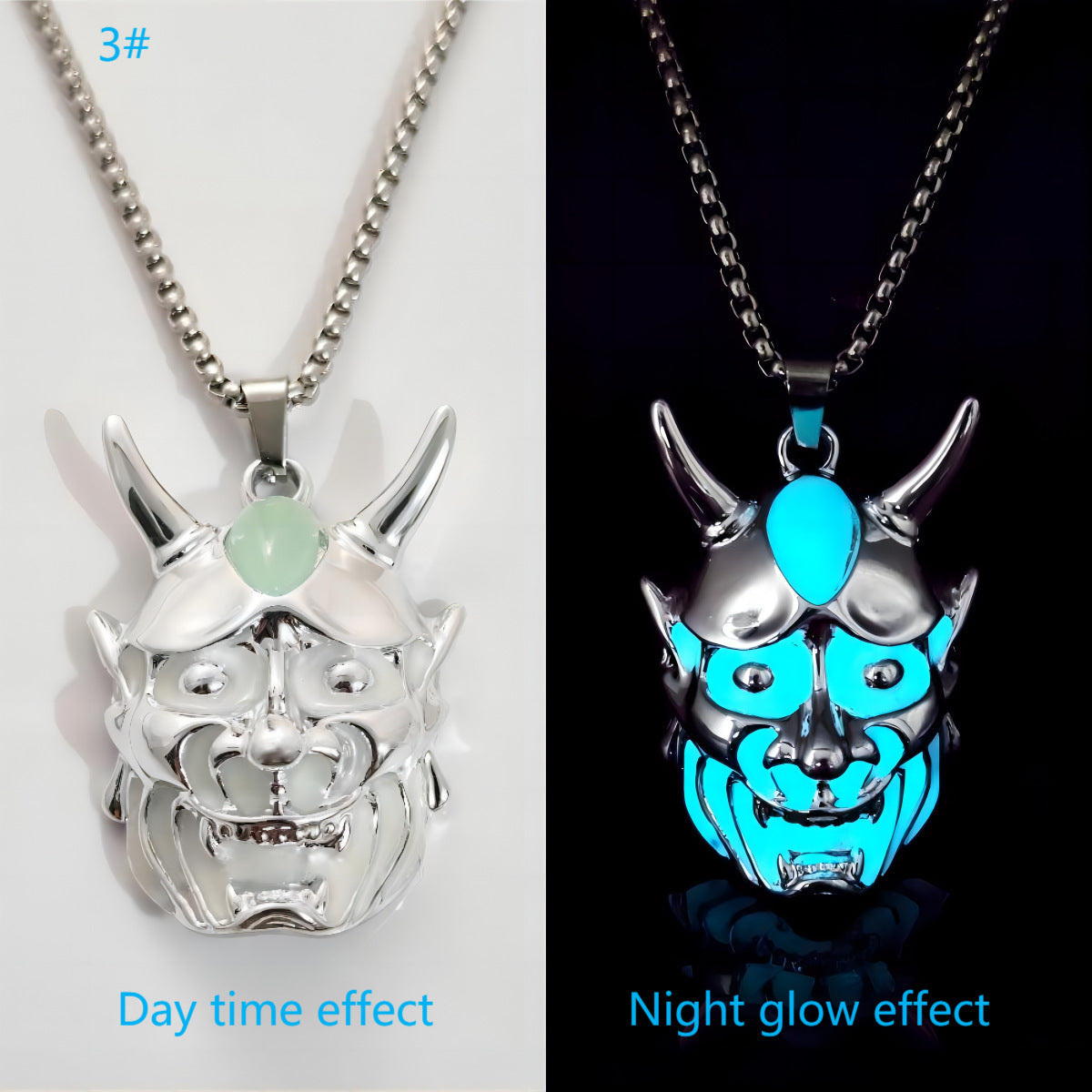 Halloween Necklace Men's Ghost Mask Luminous Pendant Titanium Steel Necklace Halloween Necklace