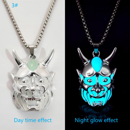 Halloween Necklace Men's Ghost Mask Luminous Pendant Titanium Steel Necklace Halloween Necklace