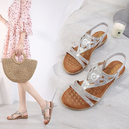 Women's Fashion Sandals Flat Bottom Ethnic Feng Shui Diamond Sandals