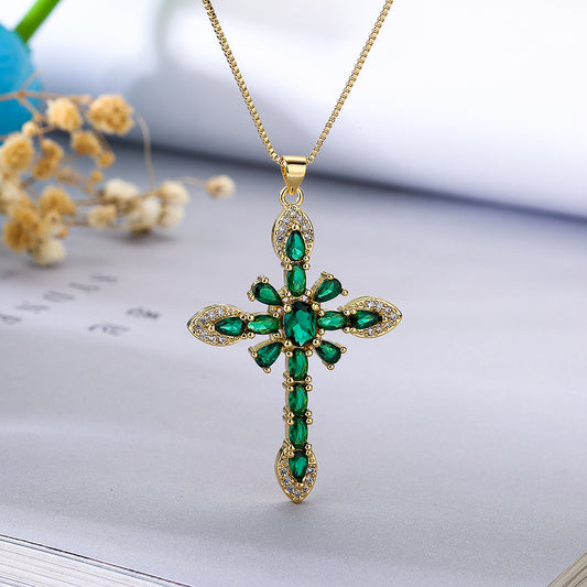 Pendant Necklace European And American Exquisite Copper Plating 18K Gold Zircon Geometric Pendant Necklace