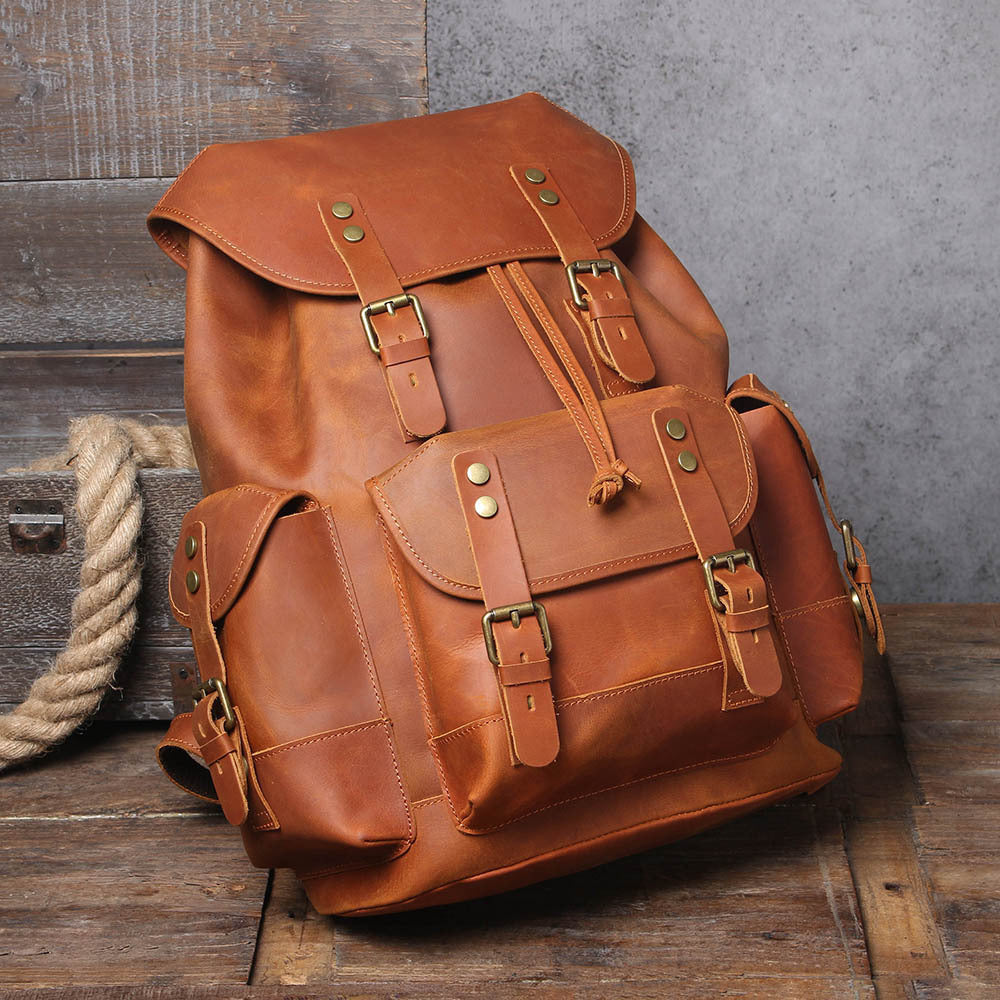 Backpack Men's Retro Large Capacity First Layer Cowhide Backpack