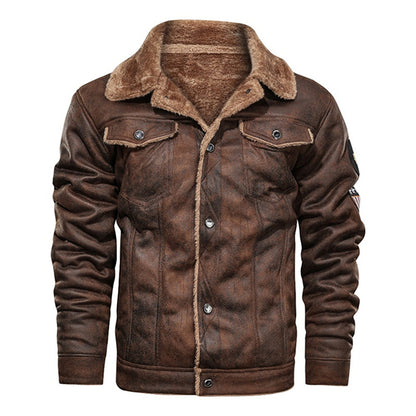 Winter Men Turn-down Collar Leather Jacket Outwear Warm Pilot Coats Windbreak - sumet.shop