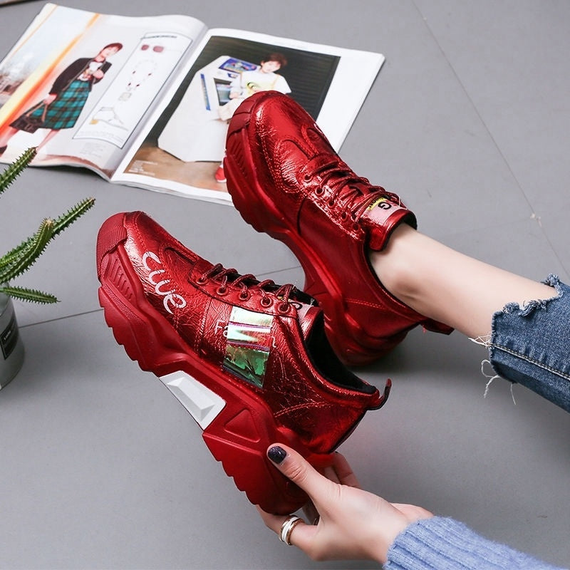 Platform Sneakers Tendon Sole Women's Shoes Patent Leather Platform Single Shoes Platform Sneakers