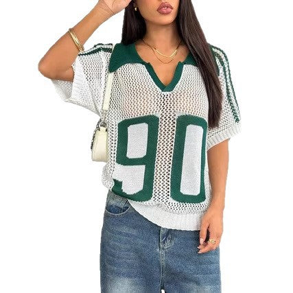 Women's Retro Casual Hollow-Out Preppy-Style Knitted Top