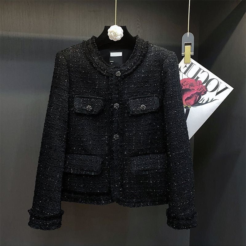 French-style Chic Tweed Top With Long Sleeves