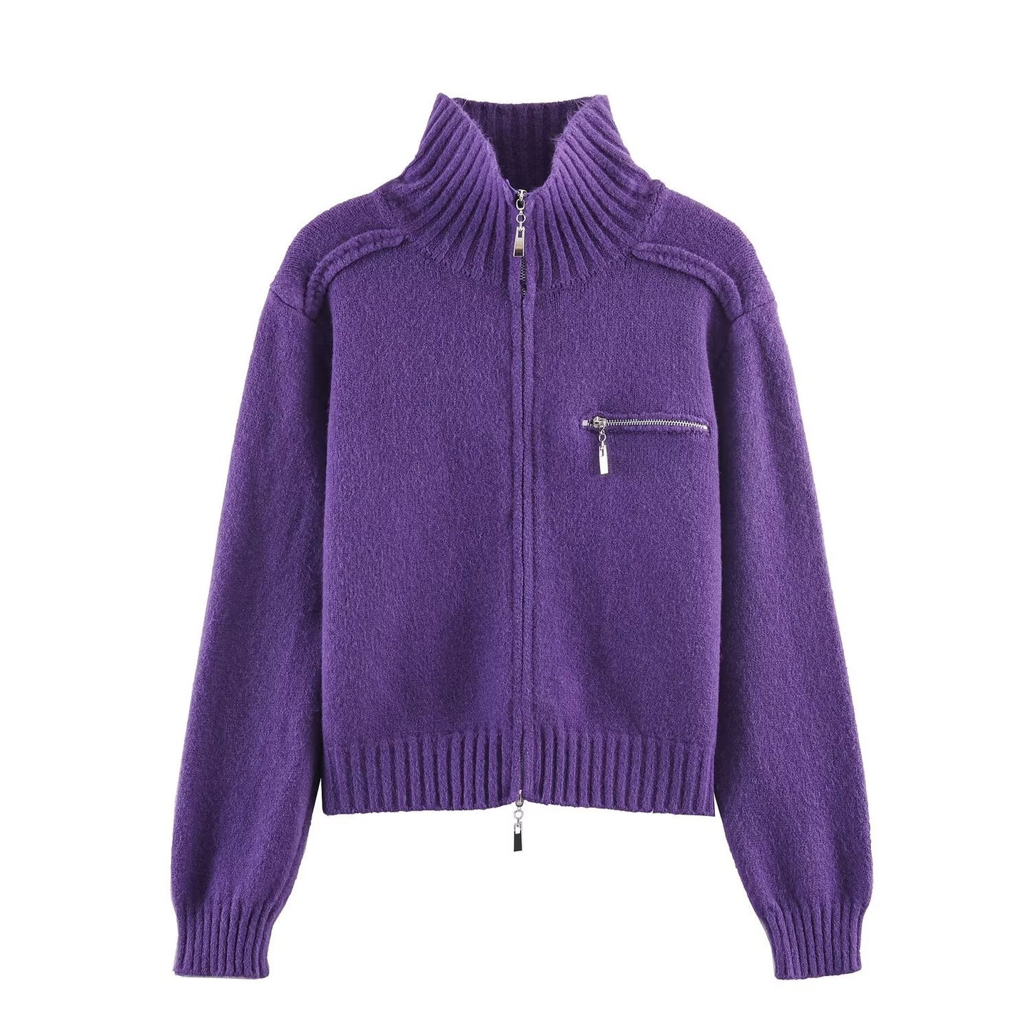 Double Zipper Design For Knitted Sweater Jacket