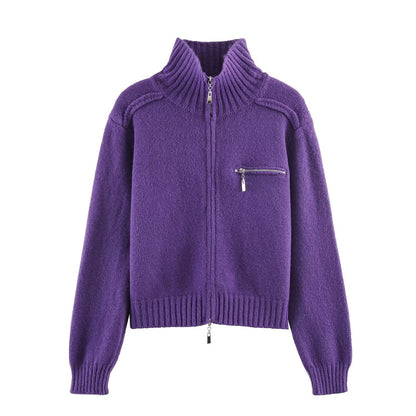 Double Zipper Design For Knitted Sweater Jacket