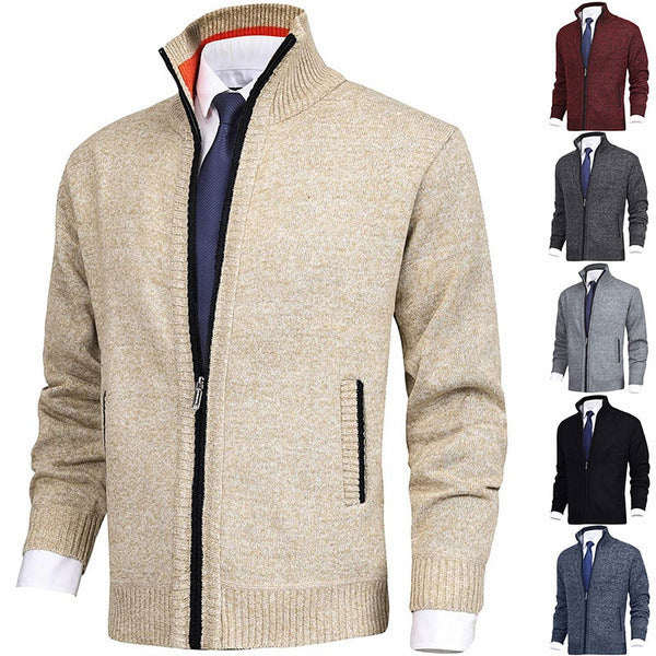 Men's Solid Color Stand Collar Cardigan Sweaters Coat