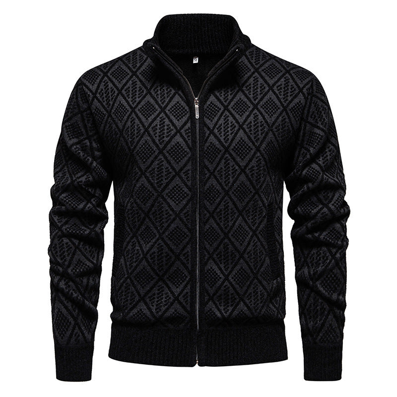 Sweater Coat Fall Winter Men Fleece-lined Casual Zipper