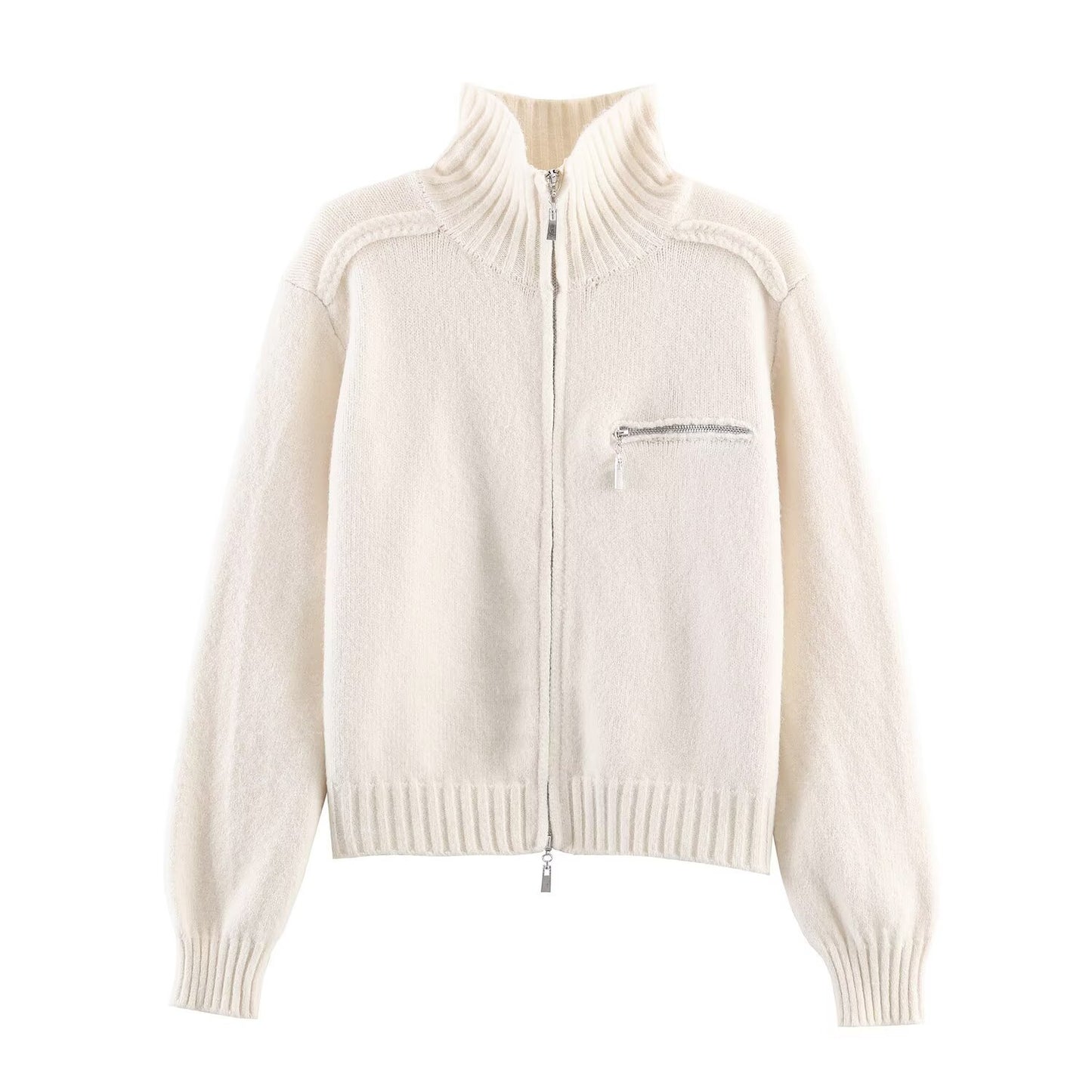 Double Zipper Design For Knitted Sweater Jacket