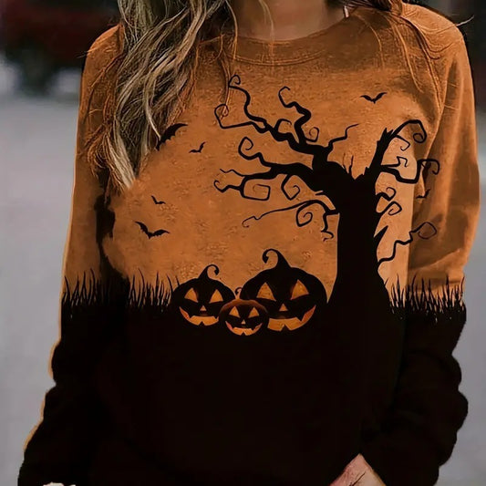 Halloween Sweatshirt Round Neck Pullover Long Sleeve Casual Loose Sweatshirt