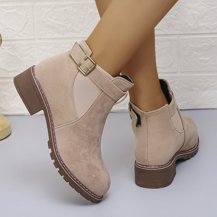 Chunky Heel Boots Suede Elastic Band Martin Boots