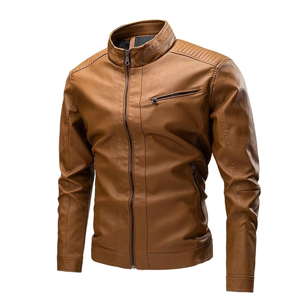 Leather Jacket Coat Spring And Autumn Cross-border Casual Men's Leather Clothing Stitching Motorcycle Retro Fashion Leather Jacket Coat