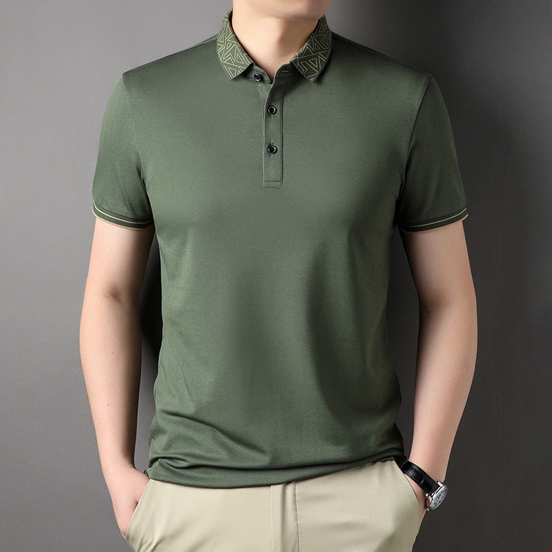 Polo Collar  T-shirt Men's Polo Collar Solid Color Thin